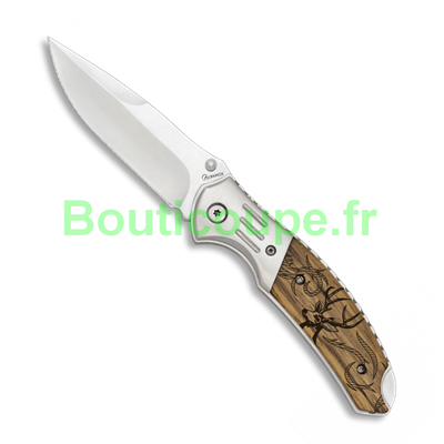 Couteau pliant chasse Albainox lame 8.5 cm bois zébra décor cerf