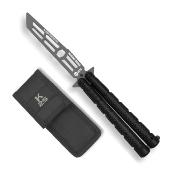 deuvuo Couteau papillon, 2 pièces Butterfly Knife100 % Acier Inoxydable,  Lame Non Tranchante Sans Danger Couteau Papillon Entrainement Balisong,  Schwarz Und Silber : : Sports et Loisirs