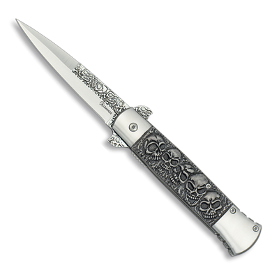 Couteau pliant Albainox automatique Tête de mort 18283-A Lame 9.4 cm