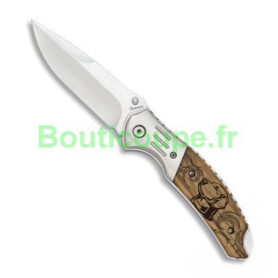 Couteau pliant chasse Albainox lame 8.5 cm bois zébra décor chien