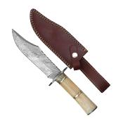 Couteau de chasse lame damas 18 cm manche en os