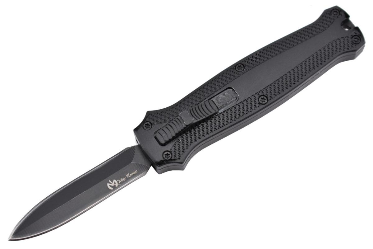 Petit couteau automatique OTF Maxknives noir lame 5 cm double tranchant