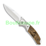 Couteau pliant chasse Albainox lame 8.5 cm bois zbra dcor sanglier