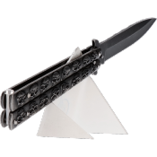 Couteau papillon Albainox SKULL 02184 lame 9.5 cm finition aspect pierre