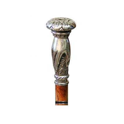 Canne épée MAIN pommeau bronze argenté Lame d'épée guillochée