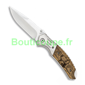 Couteau pliant chasse Albainox lame 8.5 cm bois zébra décor chien