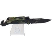 Couteau pliant K25 18205 camo-vert lame 9.5 cm revêtue titane