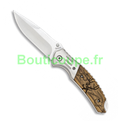 Couteau pliant chasse Albainox lame 8.5 cm bois zbra dcor cerf