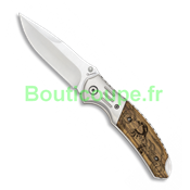 Couteau pliant chasse Albainox lame 8.5 cm bois zébra décor perdrix