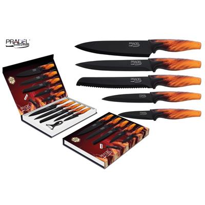 Coffret couteaux PRADEL évolution revêtement noir manche décor flamme