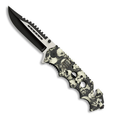Couteau pliant automatique noir Albainox Skull 19867-A Lame 8.7 cm