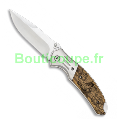 Couteau pliant chasse Albainox lame 8.5 cm bois zébra décor sanglier