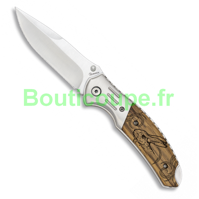 Couteau pliant chasse Albainox lame 8.5 cm bois zébra décor lapin