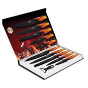 Coffret couteaux PRADEL évolution revêtement noir manche décor flamme