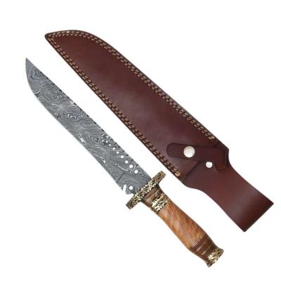 Couteau de chasse lame damas 25 cm manche bois de teck