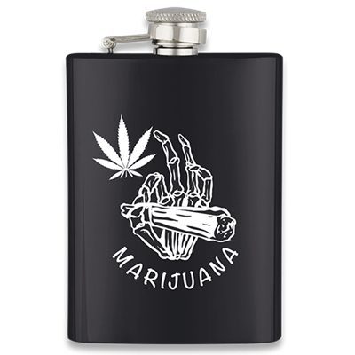 Flasque à alcool noire inox BARBARIC 225 ml décor Marijuana